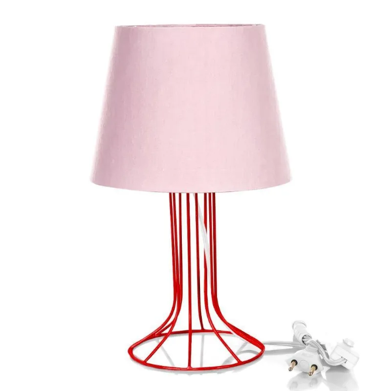 Abajur Torre Dome Rosa com Aramado Vermelho