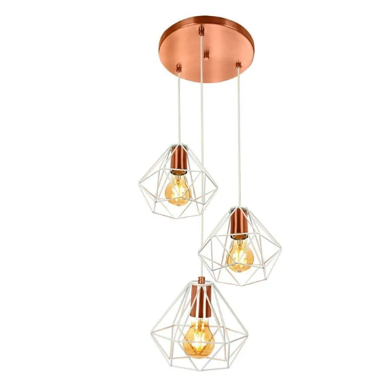 Pendente Diamante Aramado Triplo Branco com Cobre Esplêndido