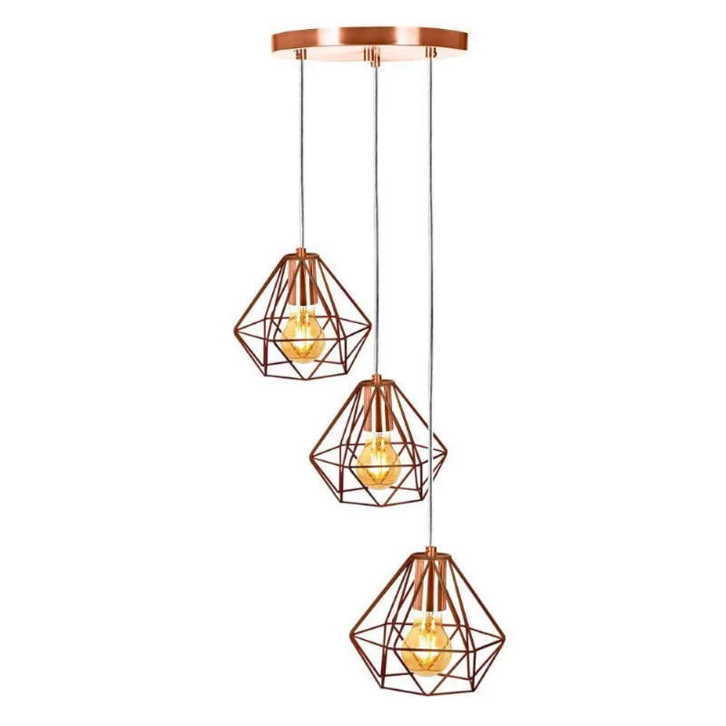 Pendente Diamante Aramado Triplo Cobre com Cobre Esplêndido