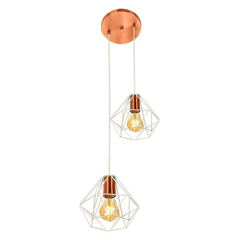 Pendente Diamante Aramado Duplo Branco com Cobre Esplêndido