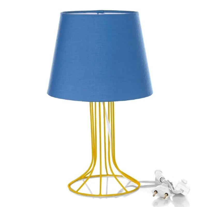 Abajur Torre Dome Azul Com Aramado Amarelo