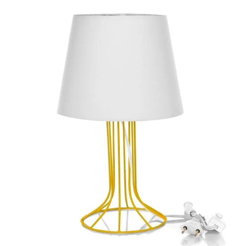 Abajur Torre Dome Branco Com Aramado Amarelo