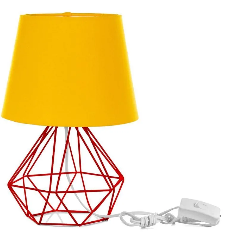 Abajur Diamante Dome Amarelo Com Aramado Vermelho