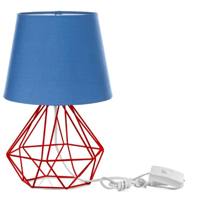 Abajur Diamante Dome Azul com Aramado Vermelho
