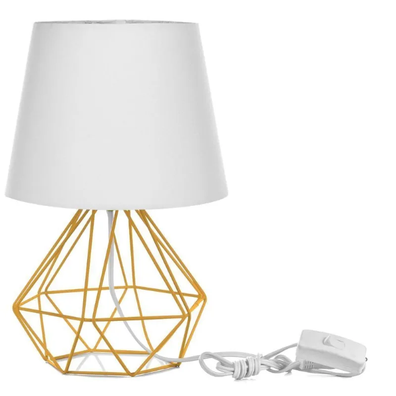 Abajur Diamante Dome Branco Com Aramado Amarelo