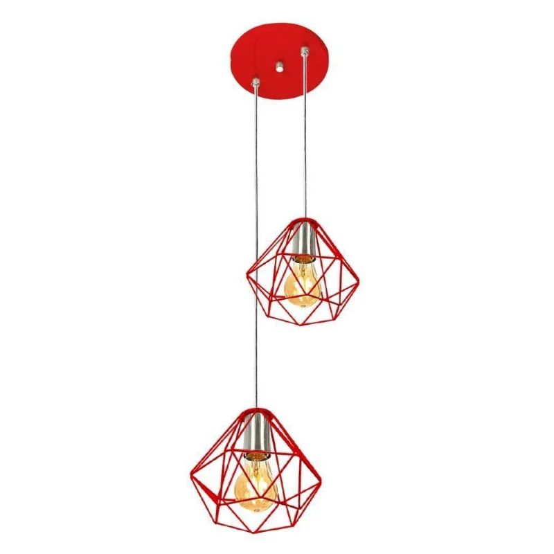 Pendente Diamante Aramado Duplo Vermelho com Prata Fabuloso