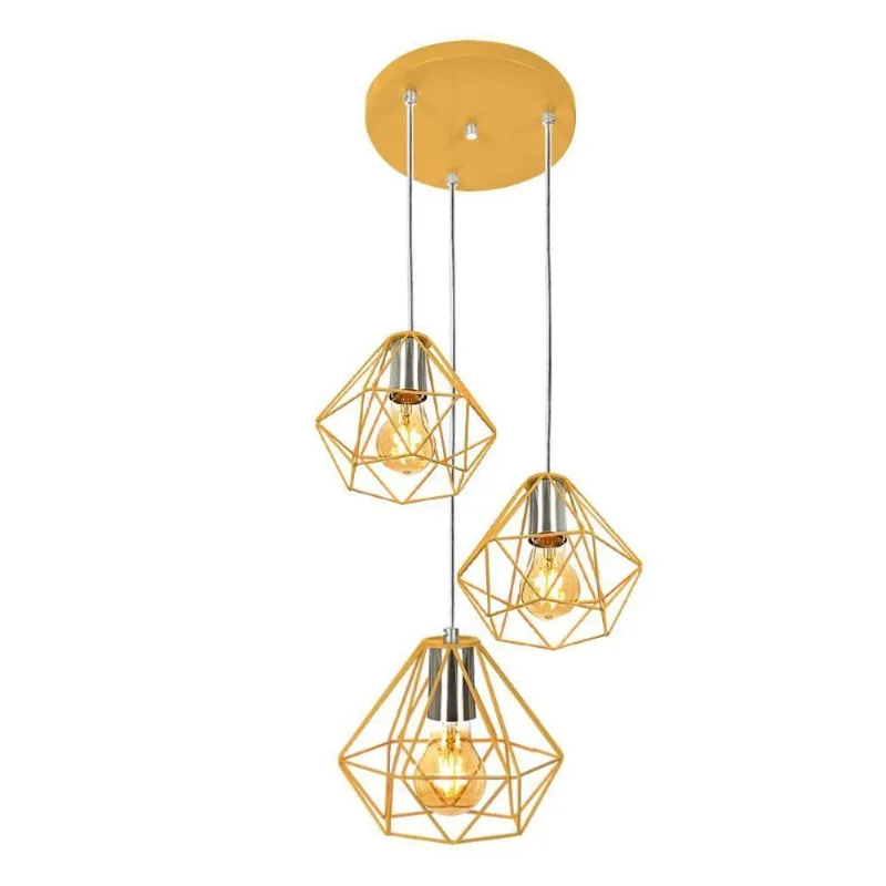 Pendente Diamante Aramado Triplo Amarelo com Prata Fabuloso