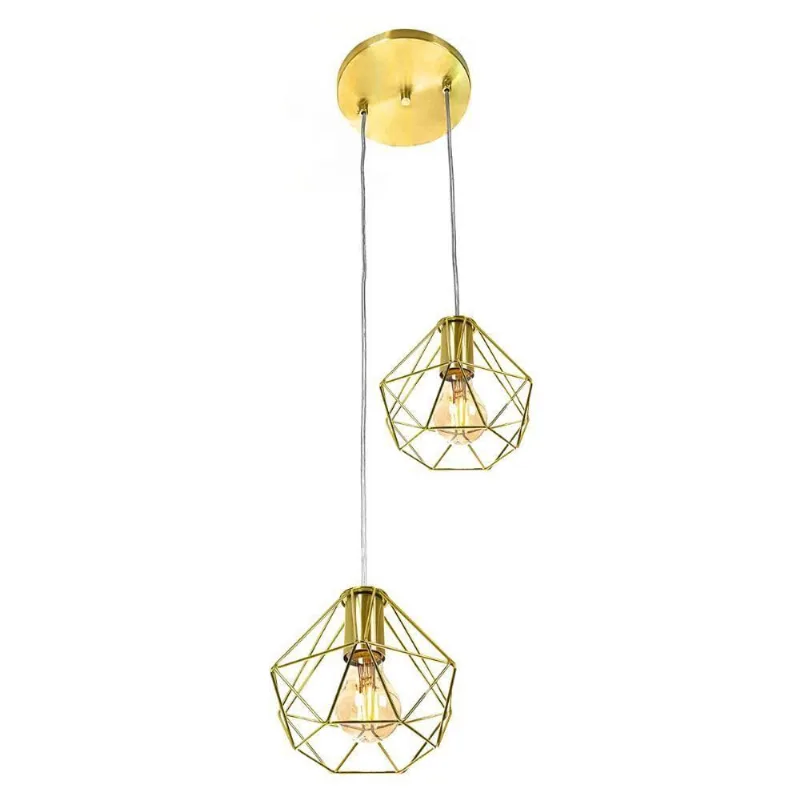 Pendente Diamante Aramado Duplo Dourado Com Dourado Fabuloso
