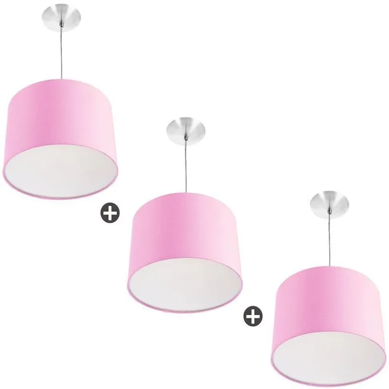 Kit 3 Lustres Cupula Pendente Dome 30x20cm Rosa