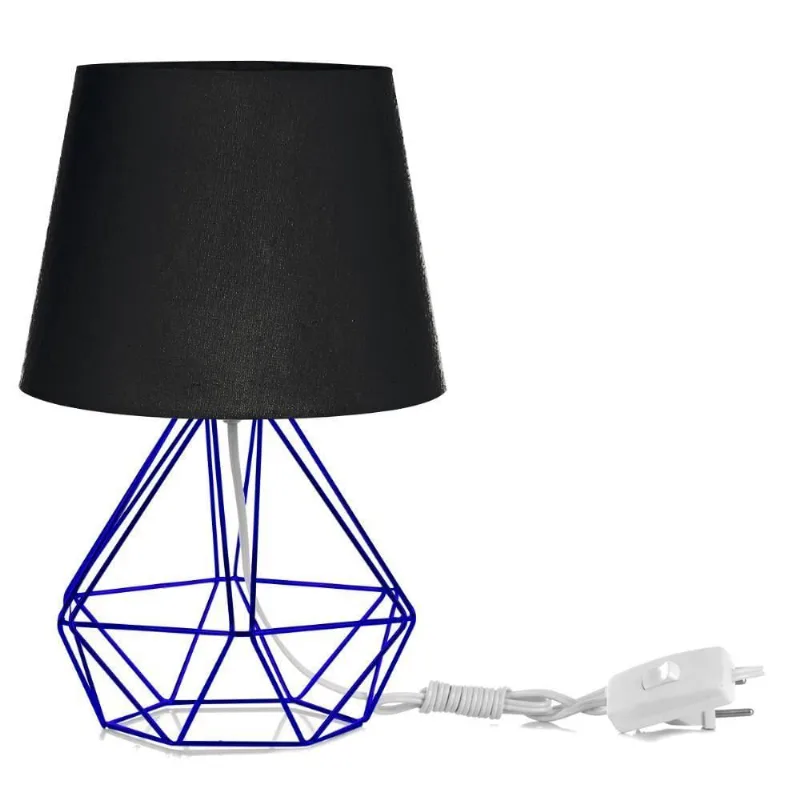 Abajur Diamante Dome Preto com Aramado Azul