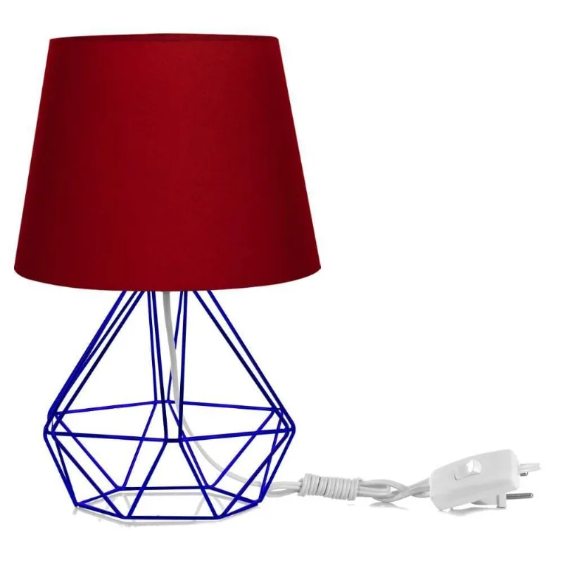 Abajur Diamante Dome Vermelho com Aramado Azul
