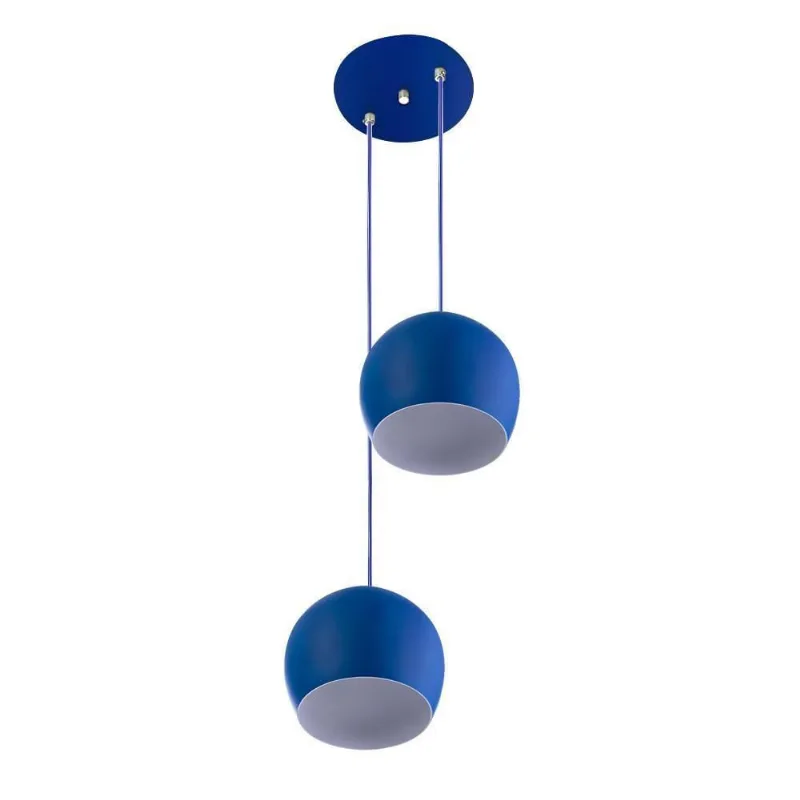 Lustre Pendente Aluminio Bola Duplo 15cm Azul
