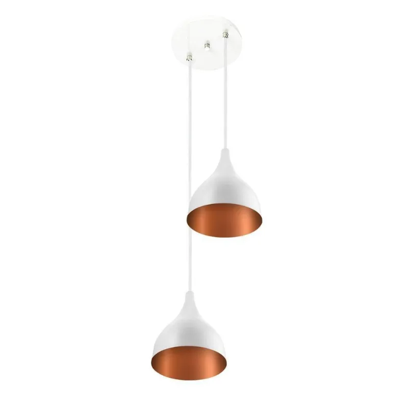 Lustre Pendente Aluminio Gota Duplo 21cm Branco com Cobre