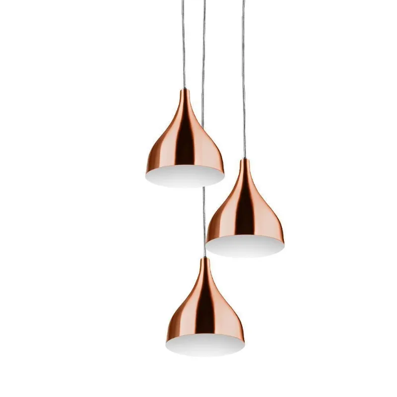 Lustre Pendente Aluminio Gota Triplo 21cm New Cobre