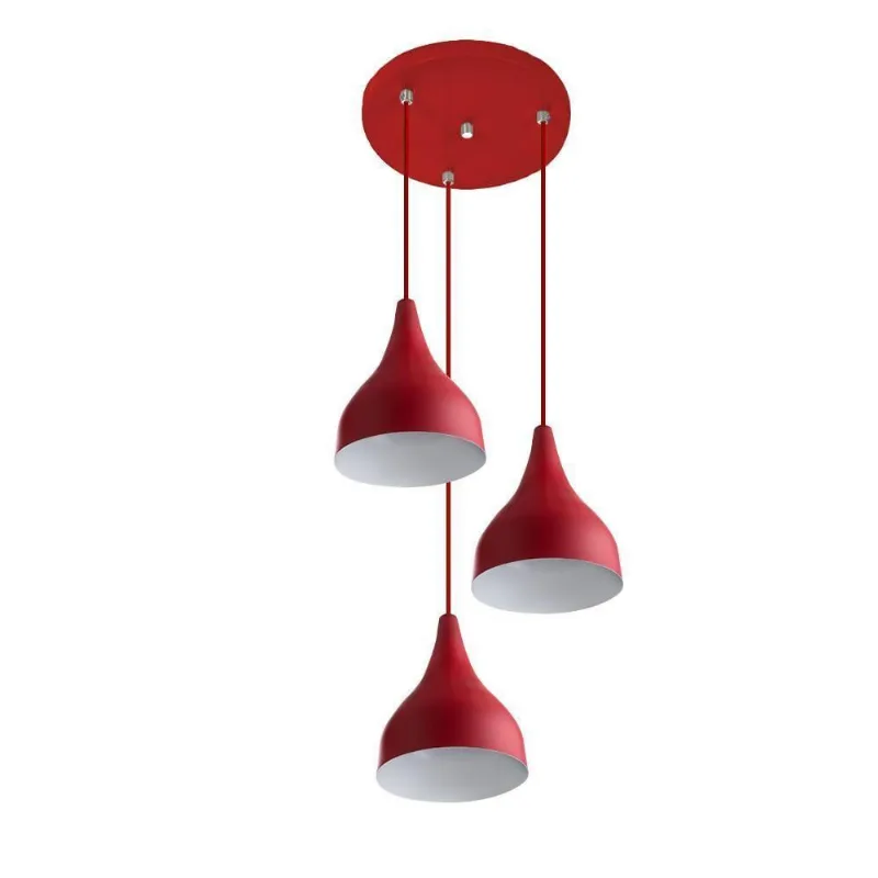 Lustre Pendente Aluminio Gota Triplo 21cm Vermelho