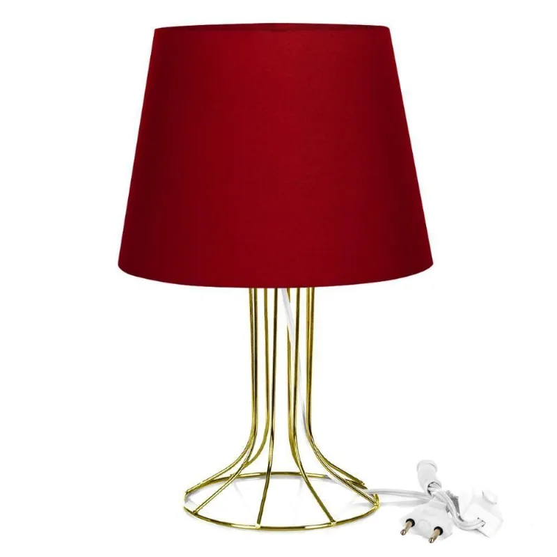 Abajur Torre Dome Vermelho com Aramado Dourado