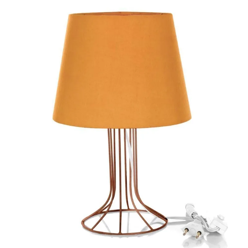 Abajur Torre Dome Laranja com Aramado Cobre