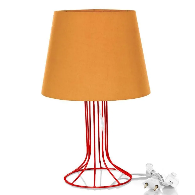 Abajur Torre Dome Laranja com Aramado Vermelho