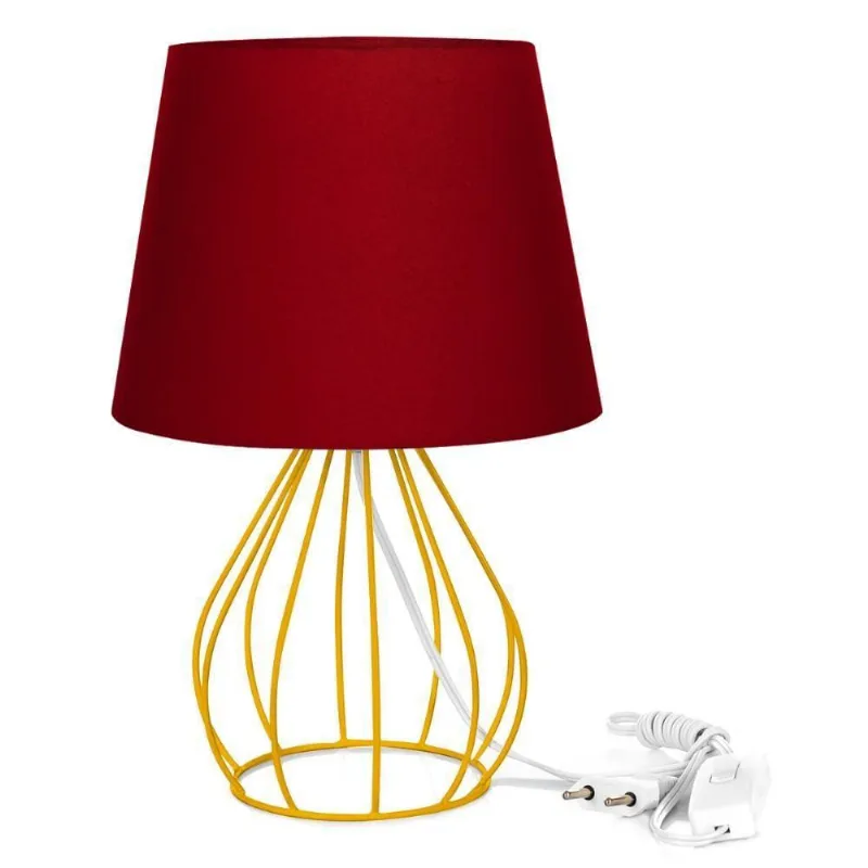 Abajur Cebola Dome Vermelho Com Aramado Amarelo