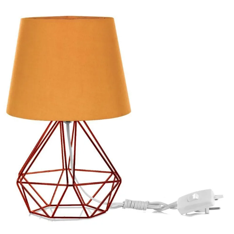 Abajur Diamante Dome Laranja Com Aramado Cobre