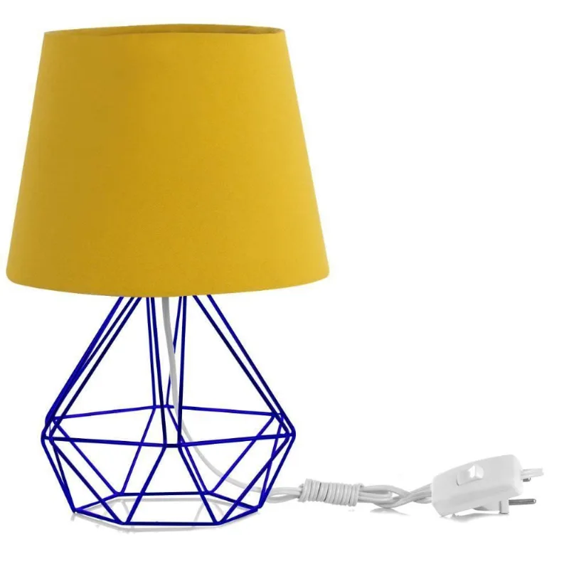 Abajur Diamante Dome Amarelo Mostarda com Aramado Azul