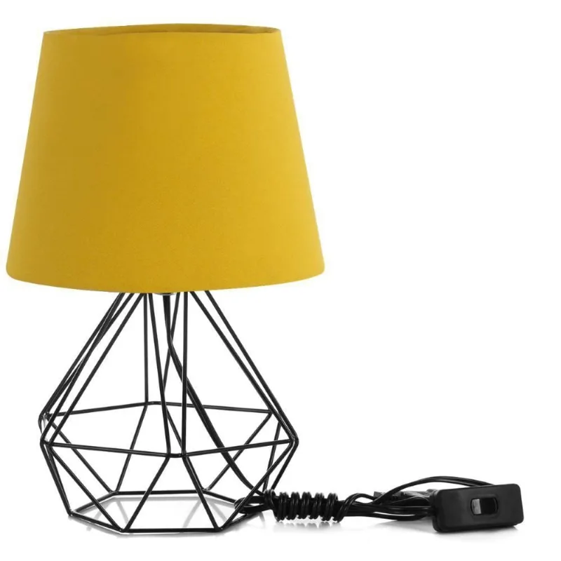 Abajur Diamante Dome Amarelo Mostarda com Aramado Preto