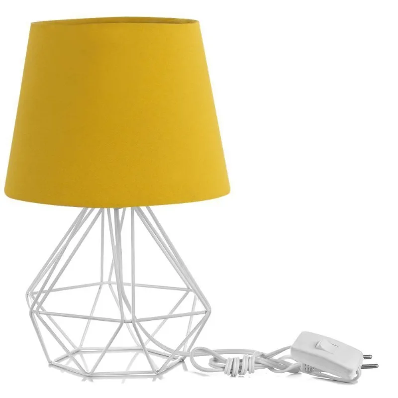 Abajur Diamante Dome Amarelo Mostarda Com Aramado Branco