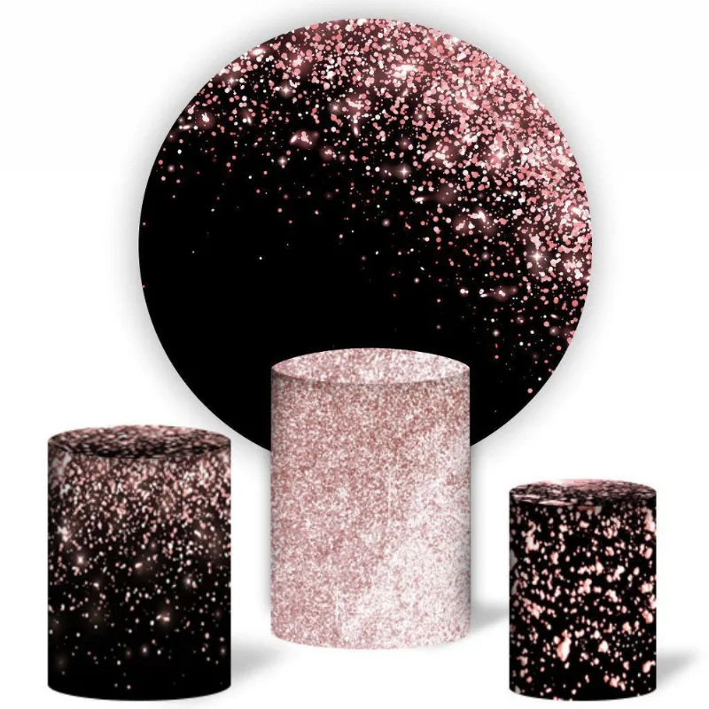 Kit Painel Redondo + Capas De Cilindro Glitter Rose Gold
