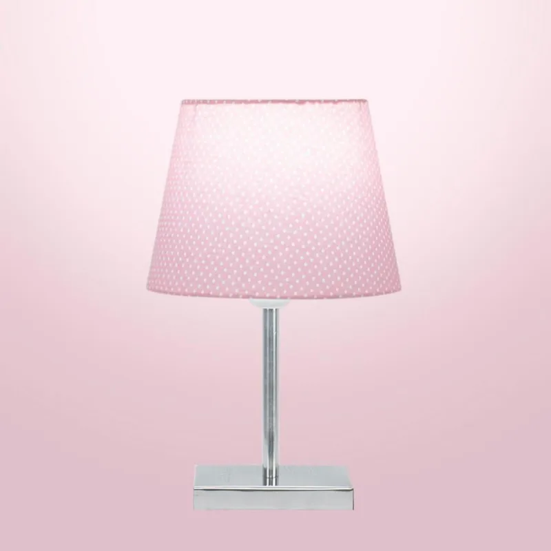 Abajur Eros Dome Rosa Bolinha Com Base Quadrada Magnifico