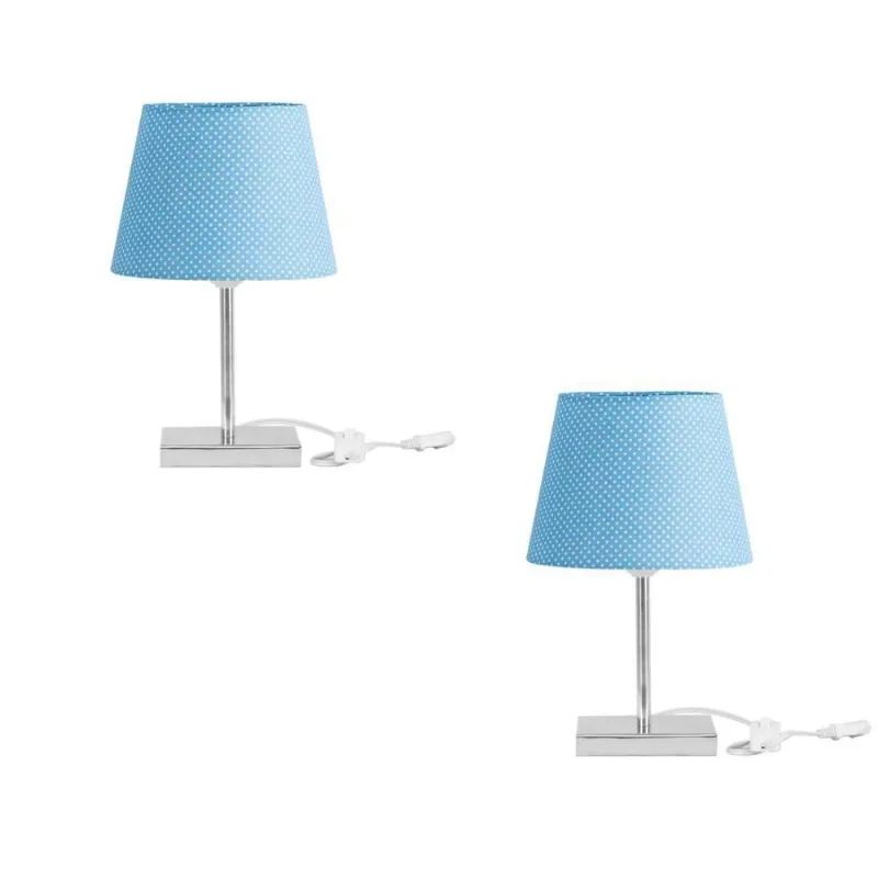 Kit 2 Abajur Eros Dome Azul Bolinha com Base Quadrada.