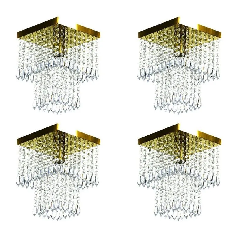 Kit 4 Lustre De Cristal Acrilico Marrycrilic Dourado.