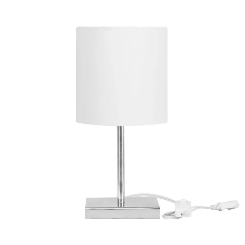 Abajur Eros Cilindrico Branco com Base Quadrada de Inox