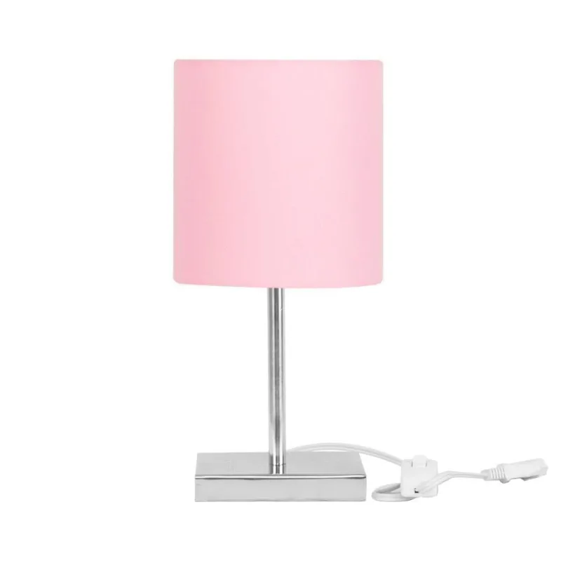 Abajur Eros Cilindrico Rosa com Base Quadrada de Inox