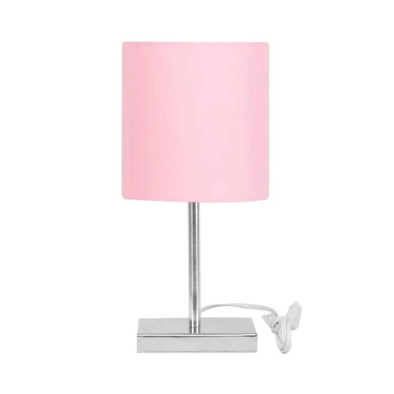 Abajur Eros Touch Cilindrico Rosa com Base Quadrada de Inox
