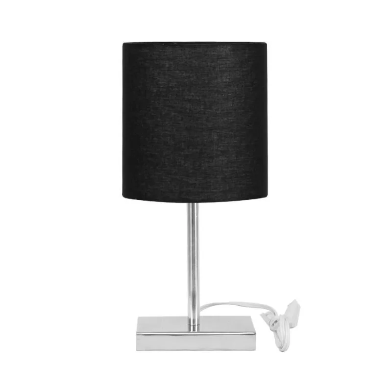 Abajur Eros Touch Cilindrico Preto Com Base Quadrada De Inox