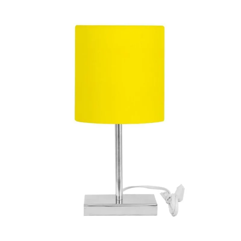 Abajur Eros Touch Cilindrico Amarelo C/ Base Quadrada Inox