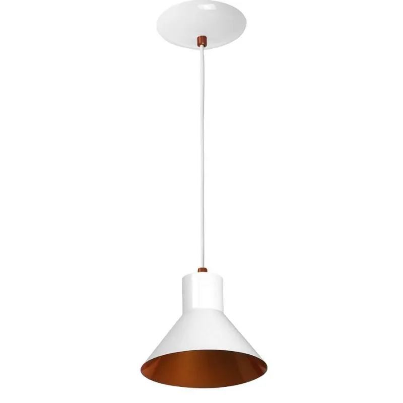 Lustre Pendente Tenesse De Alumínio Branco Com Cobre