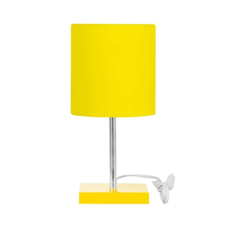 Abajur Eros Touch Cilindrico Amarelo Base Amarela Quadrada