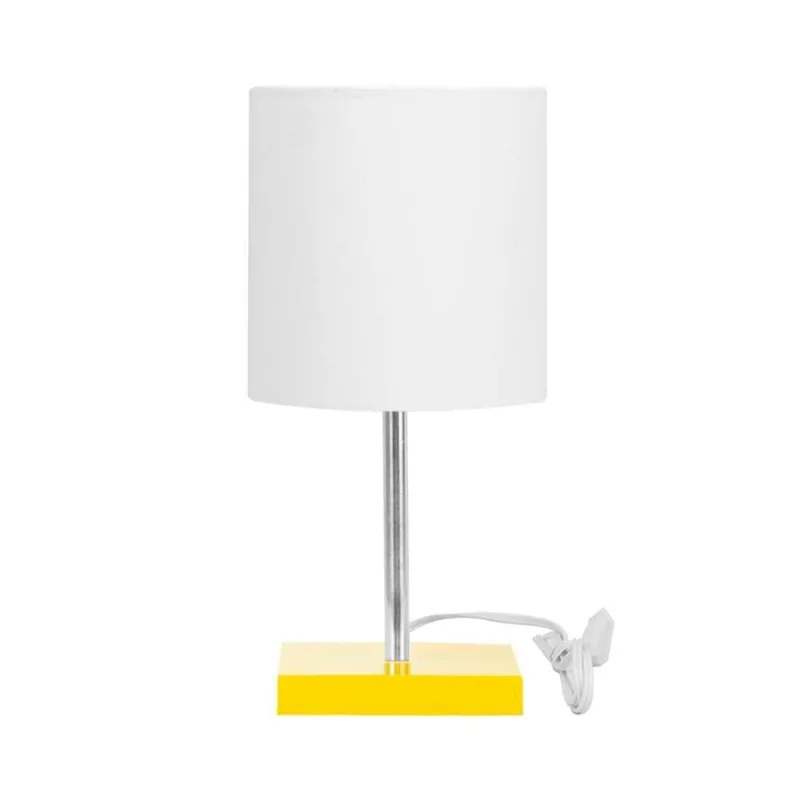Abajur Eros Touch Cilindrico Branco Base Amarela Quadrada