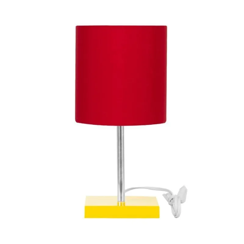 Abajur Eros Touch Cilindrico Vermelho Base Amarela Quadrada