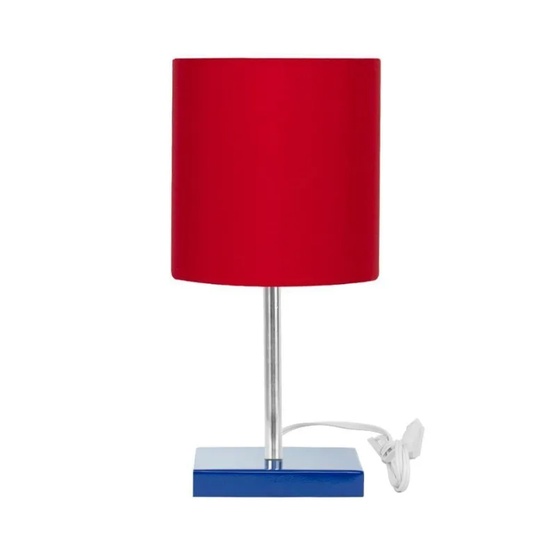 Abajur Eros Touch Cilindrico Vermelho Base Azul Quadrada