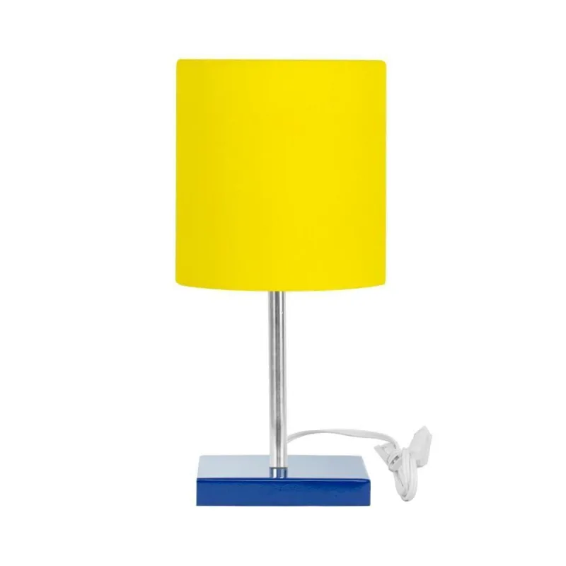 Abajur Eros Touch Cilindrico Amarelo Base Azul Quadrada