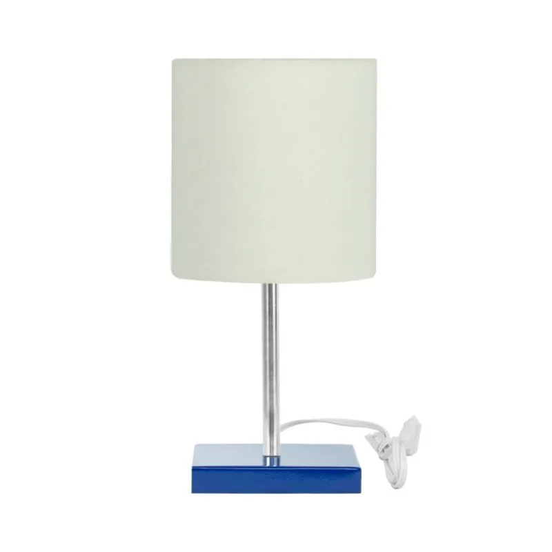 Abajur Eros Touch Cilindrico Bege Base Azul Quadrada