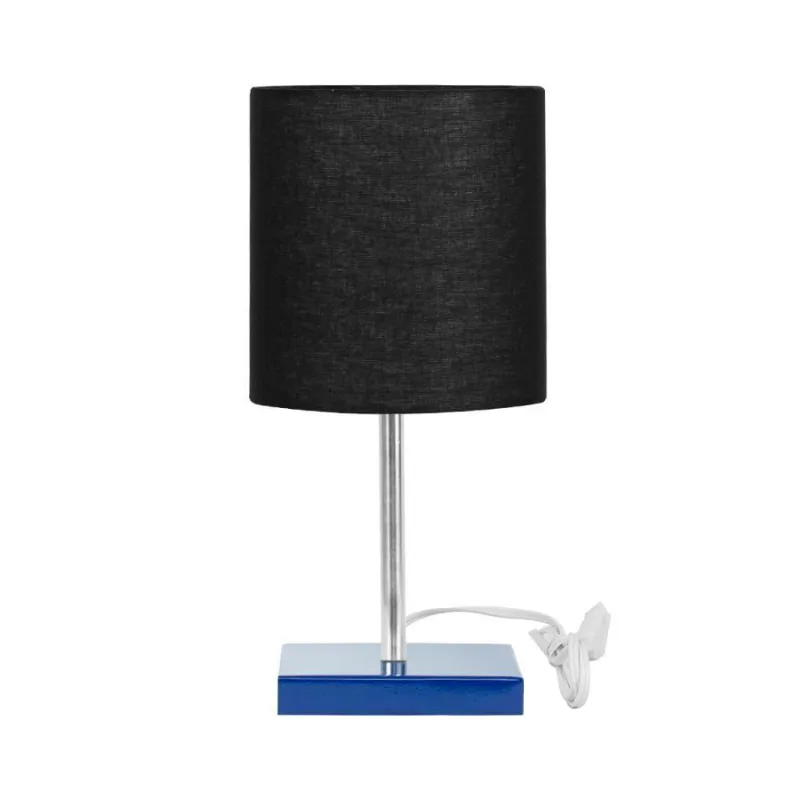 Abajur Eros Touch Cilindrico Preto Base Azul Quadrada