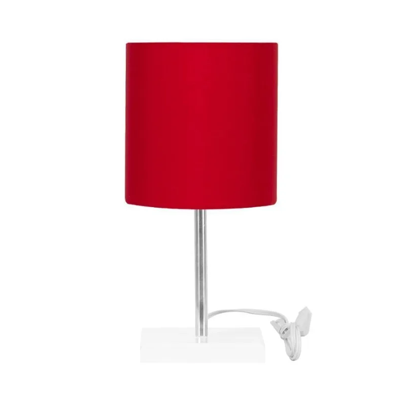 Abajur Eros Touch Cilindrico Vermelho Base Branca Quadrada