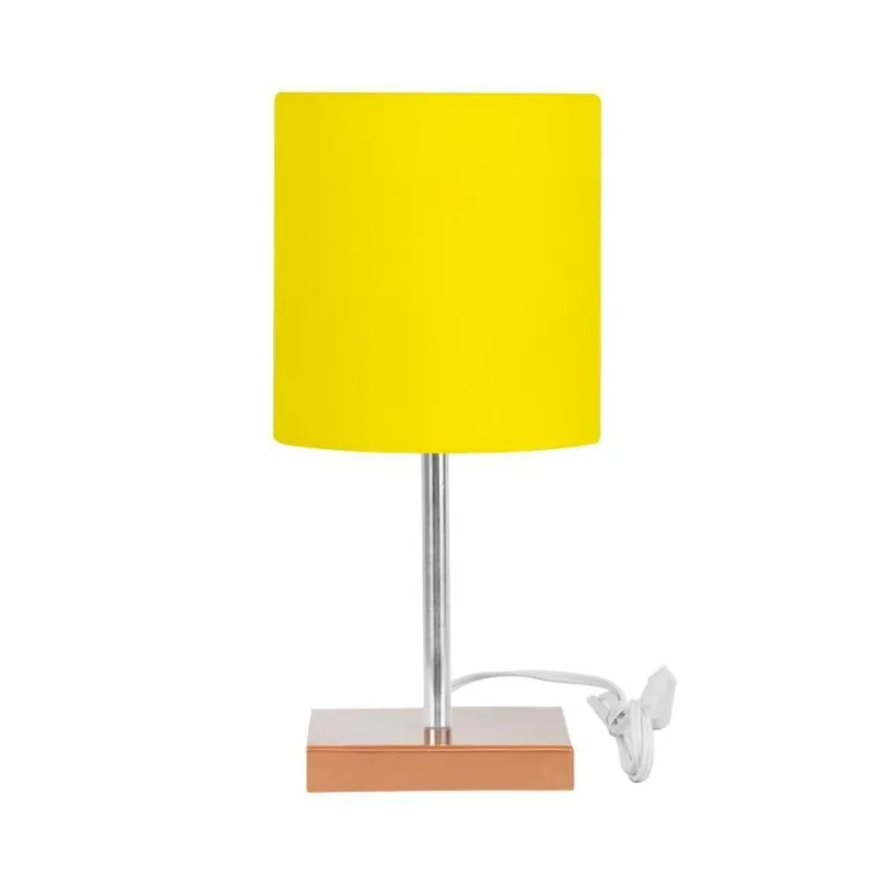 Abajur Eros Touch Cilindrico Amarelo Base Cobre Quadrada