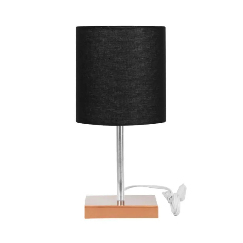 Abajur Eros Touch Cilindrico Preto Base Cobre Quadrada