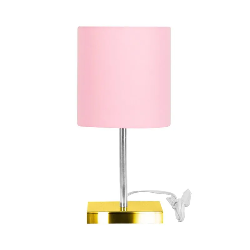 Abajur Eros Touch Cilindrico Rosa Base Dourada Quadrada