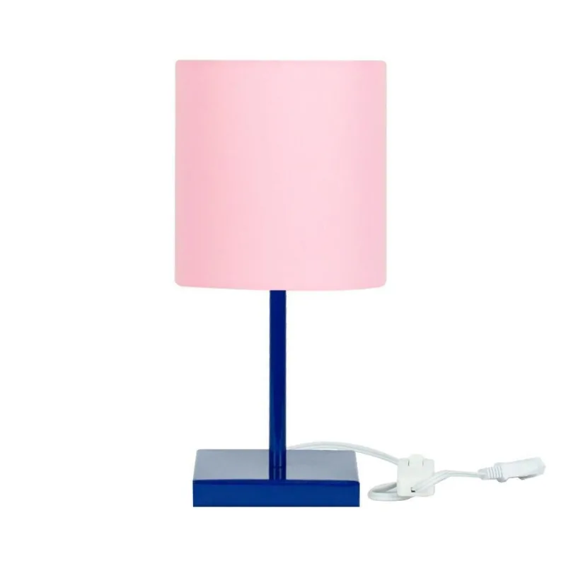 Abajur Eros Cilindrico Rosa Base Toda Azul Quadrada