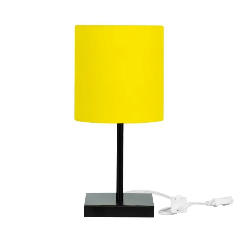 Abajur Eros Cilindrico Amarelo Base Toda Preta Quadrada